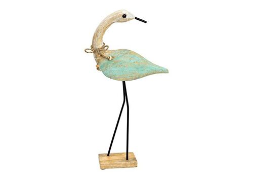 Aufsteller Storch aus Mangoholz natur, grün(B/H/T) 21x42x7cm