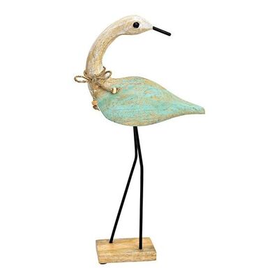 Aufsteller Storch aus Mangoholz natur, grün(B/H/T) 21x42x7cm