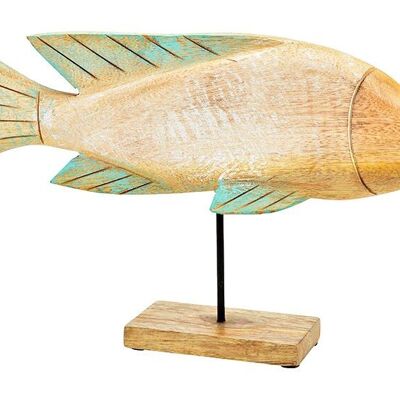 Aufsteller Fisch aus Mangoholz natur, grün (B/H/T) 40x22x7cm