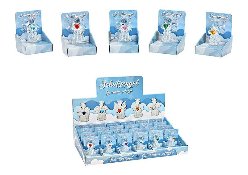 Portafortuna angelo custode in vetro trasparente (L/A/P) 3x4x2 cm 24 pezzi. nella casella di visualizzazione