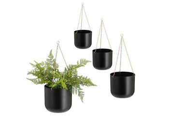 Pot de fleurs suspendu, lot de 3, en plastique noir (L/H/P) 21x70x21cm, 16x50x16cm, 12x42x12cm