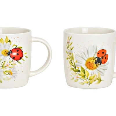 Tazza con decoro coccinella in porcellana bianca 2 volte, (L/A/P) 12x9x9 cm 350 ml