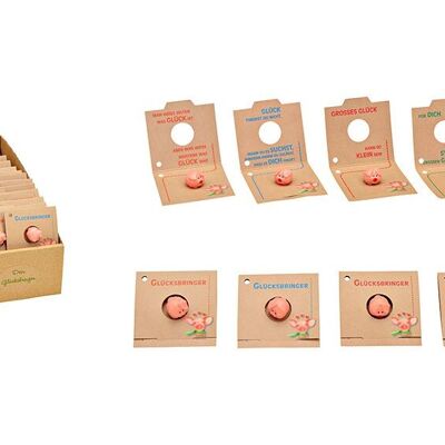 Lucky letter with piggy made of paper, rubber brown, pink/rose 4-fold, (W/H/D) 5x1x5cm