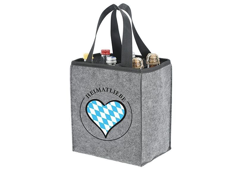Flaschenträger Heimatliebe aus Filz grau, (B/H/T) 24x28x18cm