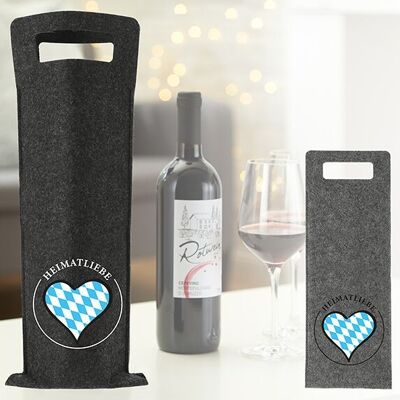 Bolsa para botellas de vino con amor por el hogar de fieltro gris, 2 pliegues, (ancho/alto) 14x41cm