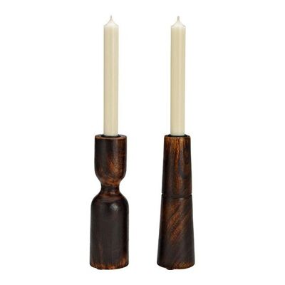 Kerzenhalter aus Mangoholz braun 2-fach, (B/H/T) 6x20x6cm