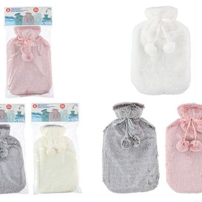 Bouillotte 2L, housse en peluche en plastique blanc, rose, gris triple, (L/H/P) 23x33x4cm