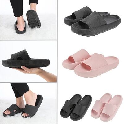 Pantuflas nube para mujer de EVA rosa/negro 2 pliegues