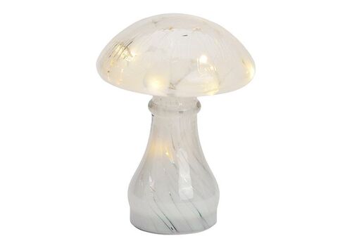 Pilz mit 12er LED, 6/18 Timer, aus Glas weiß (B/H/T) 13x18x13cm