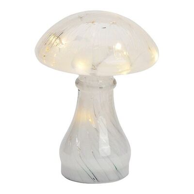 Pilz mit 12er LED, 6/18 Timer, aus Glas weiß (B/H/T) 13x18x13cm