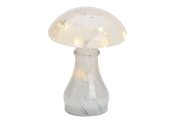 Champignon avec 12 LED, minuterie 6/18, en verre blanc (L/H/P) 13x18x13cm