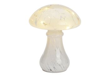 Champignon avec 20 LED, minuterie 6/18, en verre blanc (L/H/P) 18x25x18cm