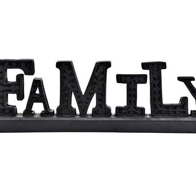 Scritta su supporto, Famiglia in legno di mango nero (L/A/P) 36x12x6 cm