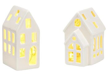 Maison en céramique blanche, 2 volets, (L/H/P) 6x11x4cm 8x10x6cm