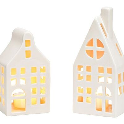 Windlicht Haus aus Keramik weiß 2-fach, (B/H/T) 7x13x6cm 7x17x5cm