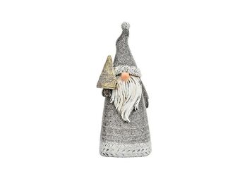 Père Noël avec paillettes en poly gris (L/H/P) 8x20x6cm