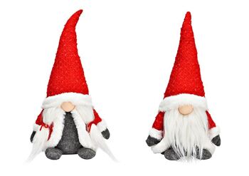 Gnome homme, femme en textile rouge, gris 2 fois, (L/H/P) 19x37x13cm