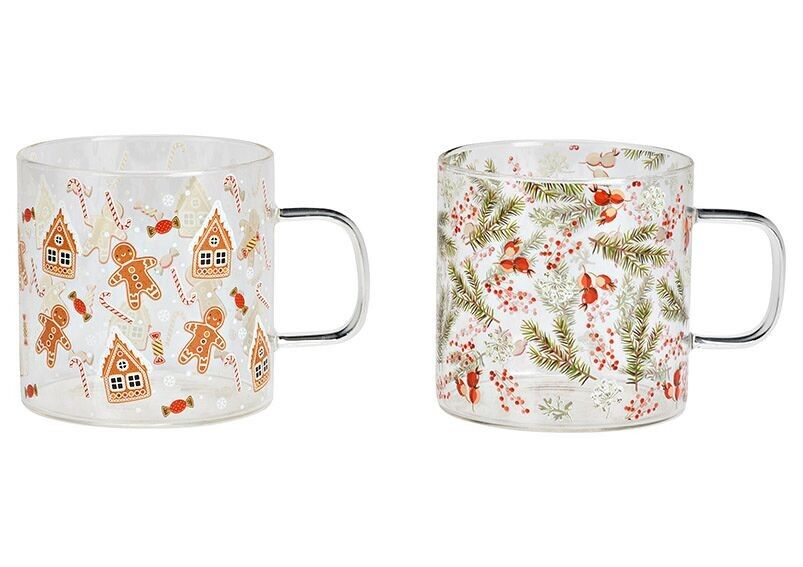 Becher mit Weihnachtsdekor aus Glas transparent 2-fach, (B/H/T) 13x9x9cm 450ml