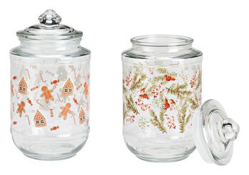 Pot de conservation avec décoration de Noël en verre transparent, 2 compartiments, (L/H/P) 12x24x12cm 2 litres