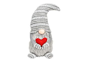 Gnome avec coeur en textile gris (L/H/P) 22x40x16cm