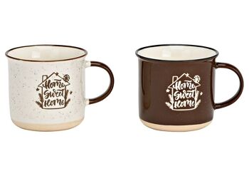 Mug, Home Sweet Home en porcelaine marron, 2 plis, (L/H/P) 12x8x9cm 300ml