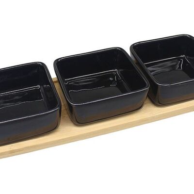 Tapas 4-er Set, aus Bambus/Keramik natur/schwarz (B/H/T) 28x5x10cm