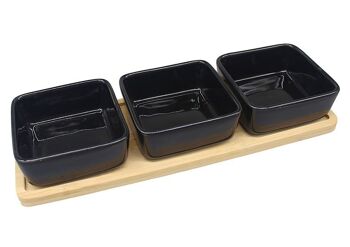 Set de 4 tapas, en bambou/céramique naturel/noir (L/H/P) 28x5x10cm