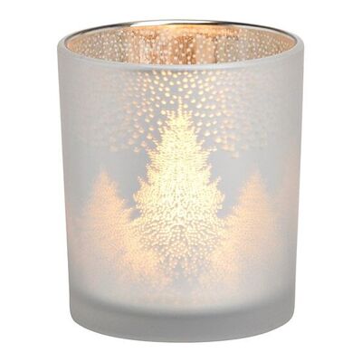 Linterna decorativa de bosque invernal de cristal plateado (An/Al/Pr) 7x8x7cm