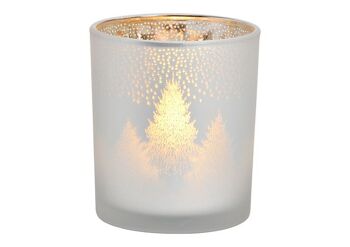 Lanterne décor forêt d'hiver en verre argenté (L/H/P) 9x10x9cm