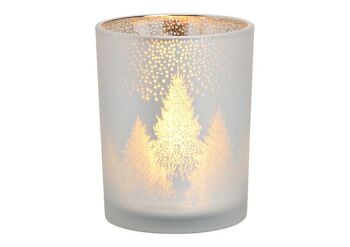 Lanterne décor forêt d'hiver en verre argenté (L/H/P) 10x12x10cm