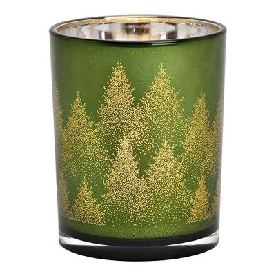 Linterna decorativa de bosque invernal de cristal verde (an/al/pr) 10x12x10cm