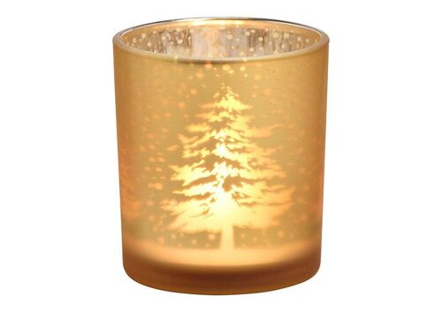 Windlicht Winterwald Dekor aus Glas champagner (B/H/T) 7x8x7cm