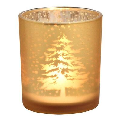 Lanterna con decorazione foresta invernale in bicchiere di champagne (L/A/P) 7x8x7 cm