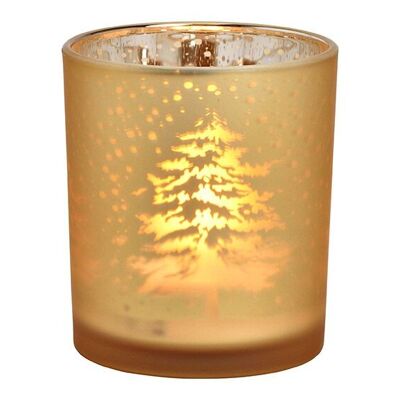 Windlicht Winterwald Dekor aus Glas champagner (B/H/T) 9x10x9cm
