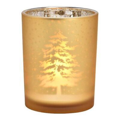 Lanterne décor forêt d'hiver en verre à champagne (L/H/P) 10x12x10cm