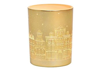 Lanterne décor maison de ville en verre doré (L/H/P) 10x12x10cm