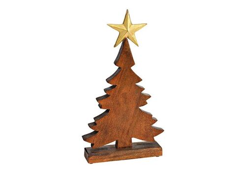 Aufsteller Tannenbaum aus Mangoholz braun (B/H/T) 23x43x6cm