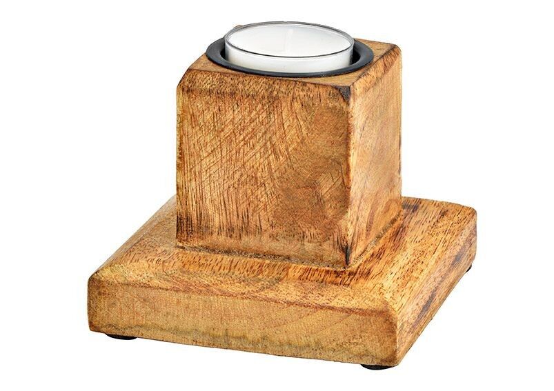 Teelichthalter aus Mangoholz natur (B/H/T) 9x9x9cm