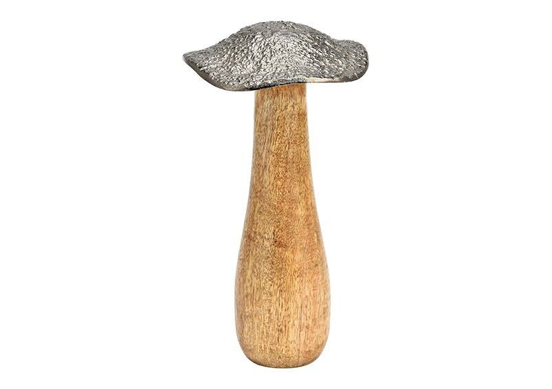 Pilz aus Mangoholz, Metall natur (B/H/T) 12x22x12cm