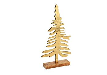 Pied de sapin de Noël sur socle en bois de manguier en métal champagne doré (L/H/P) 20x40x6cm