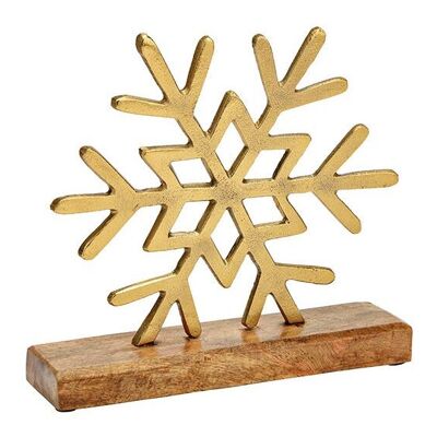 Soporte de copo de nieve sobre base de madera de mango de metal dorado (An/Al/Pr) 22x23x6cm
