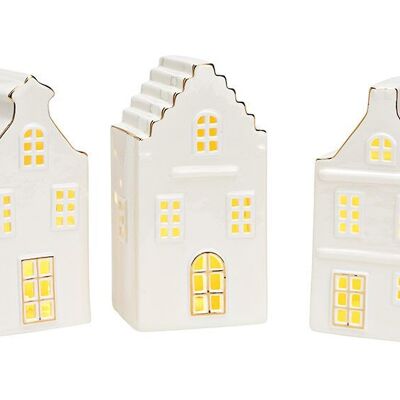 Maison lumineuse, fonctionnement sur piles 3xLR44, non incluses, avec minuterie en porcelaine blanche 3 fois, (L/H/P) 8x17x8cm