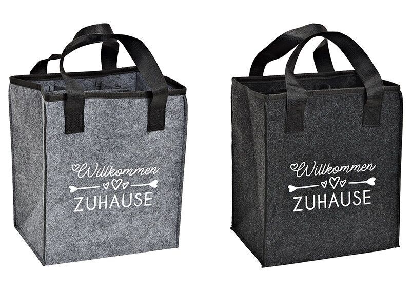 Portabottiglie per 6 bottiglie con spray in feltro grigio, 2 pieghe, (L/A/P) 24x28x18 cm