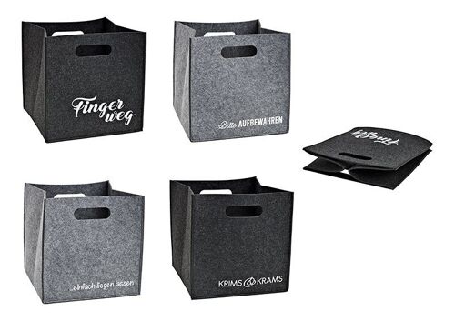 Aufbewahrungsbox mit Sprüchen aus Filz grau 4-fach, (B/H/T) 28x28x28cm
