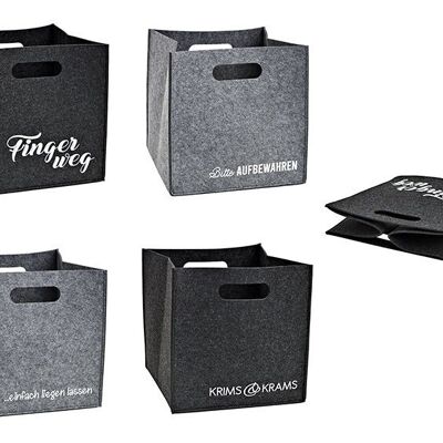 Caja de almacenamiento con frases de fieltro gris, 4 compartimentos, (An/Al/Pr) 28x28x28cm