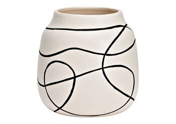 Vase en céramique blanc, noir (L/H/P) 16x15x16cm