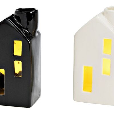 Casetta portacandele con luce a batteria 3xLR44 non inclusa in porcellana bianco, nero 2 volte, (L/A/P) 6x12x5cm