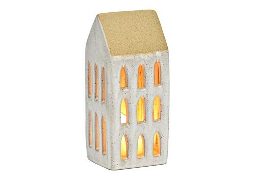 Windlicht, Teelichthalter Haus aus Porzellan beige (B/H/T) 6x15x6cm