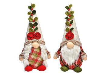 Gnome en textile coloré 2 fois, (L/H/P) 20x44x13cm