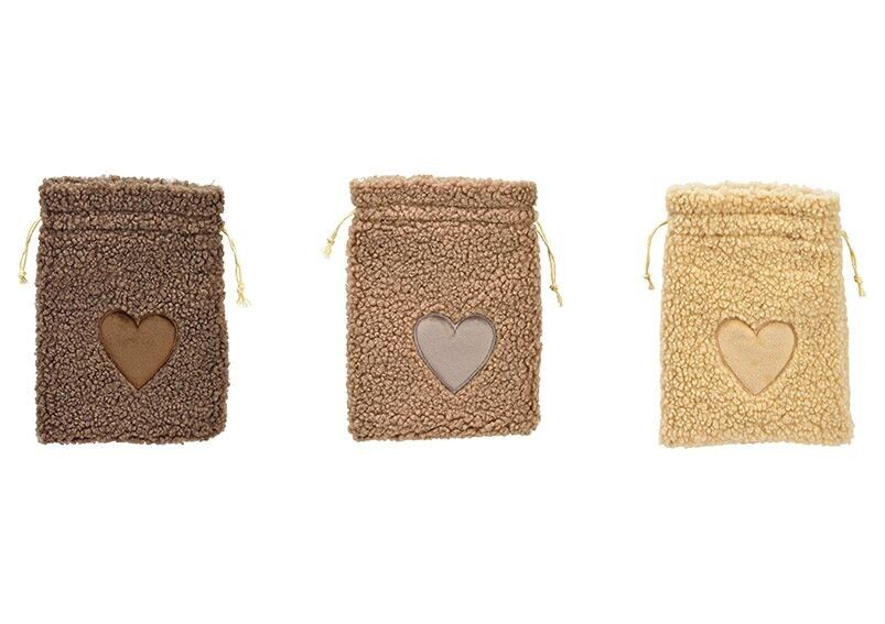 Borsa con decorazione a cuore in tessuto, marrone chiaro, marrone, beige 3 volte, (L/A/P) 15x20x1 cm